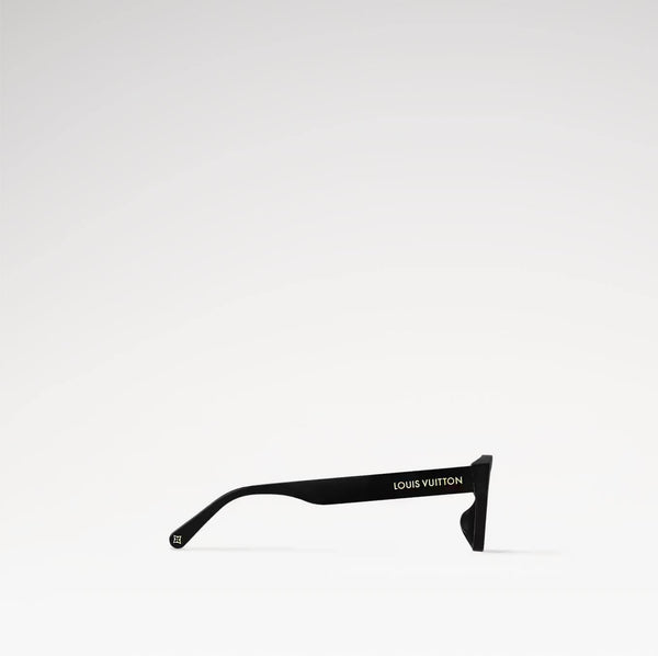 משקפי שמש LV שחורים עם מסגרת פלסטיק, הגנה UVA/UVB, רפידות אף מתכווננות.