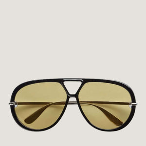 משקפי שמש B, מסגרת מתכת משולבת פלסטיק, צבע שחור/זהב, הגנה UVA/UVB, רפידות אף מתכווננות.