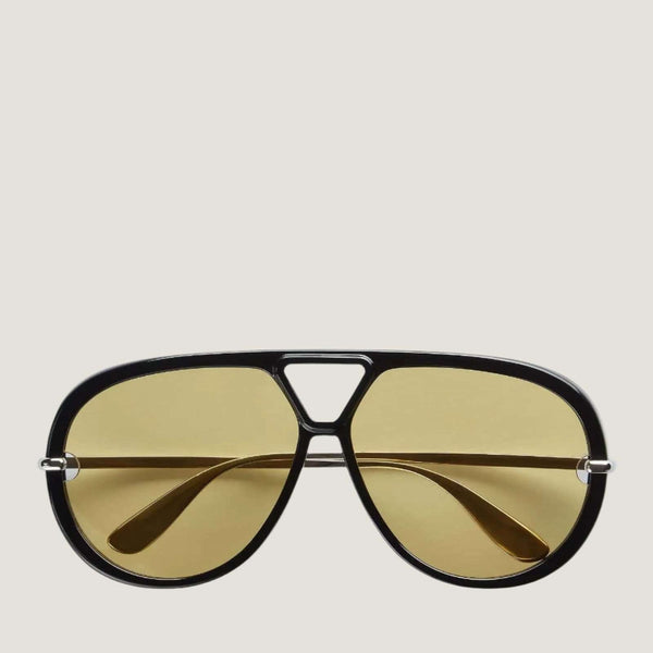 משקפי שמש B, מסגרת מתכת משולבת פלסטיק, צבע שחור/זהב, הגנה UVA/UVB, רפידות אף מתכווננות.