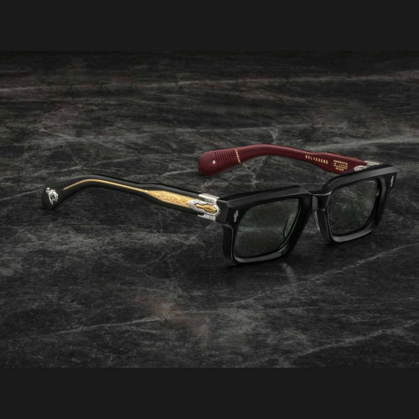 משקפי שמש Jacques Marie Mage BELVEDERE שחור יין, מסגרת פלסטיק, הגנה UVA/UVB, רפידות אף מתכווננות.